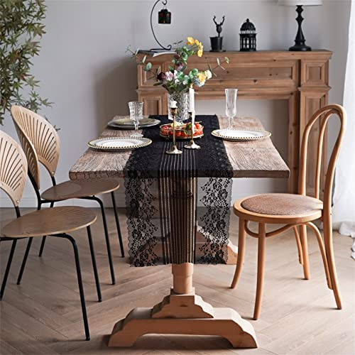 Sarah Duke Weiß Spitze Tischläufer Makramee Modern Tischläufer Boho Hochzeit Aushöhlen Tischband Tisch Matte Tisch Dekor für Home Hochzeit Party (Schwarz,40 x 200 cm)