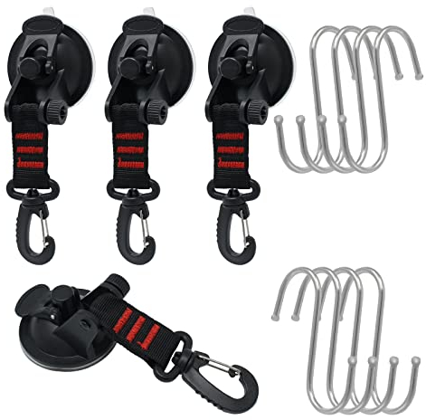 Wkmamo 4 Stück Saugnapf Anker,Auto Saugnäpfe Saugnapf Camping mit Befestigung Haken Festbinden,mit 8 S Haken,für Auto Saugnapf Sonnensegel, Vorzelte