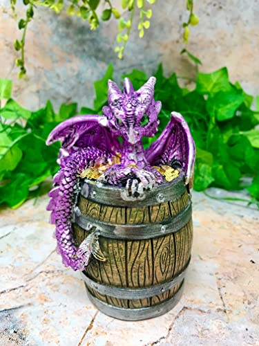 Violetter Drache im Fass Spardose Sparschwein Ornament Figur Dragons Collection