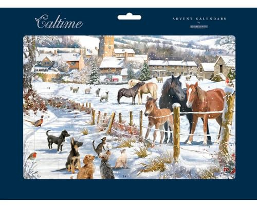 Horses Snowy Lane 350 x 245 mm Caltime Traditional Advent Calendar