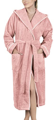 LAYNENBURG Bademantel Damen Frottee - Kapuze - Lang - 100% Baumwolle (360g/m2) - OEKO TEX Standard 100 - Größe (3XL, Rosa)