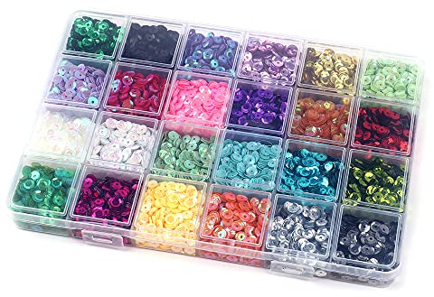 Pailletten Basteln ca. 3600 Stück 5mm 24 Farben und Gitter mit Box Pailletten Bunte zum Aufnähen Pailletten Set Schillernde Spangles für DIY Kunsthandwerk Glänzende Hochzeit Kleidung DekoSet D