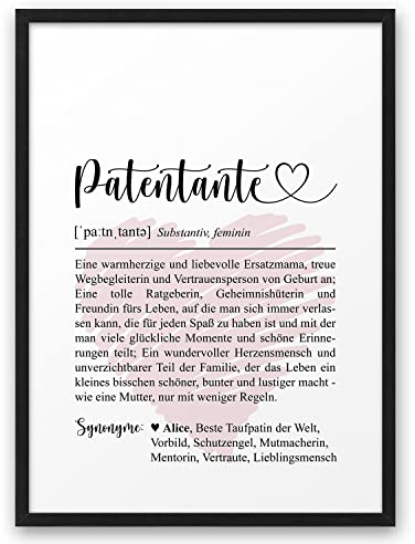 PATENTANTE MIT HERZ | ABOUKI Kunstdruck | Beste Patentante Geschenk Patentante Karte Patentante Fragen Danke Patentante Definition Geschenk Patenbrief Taufe | Personalisiert