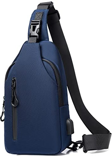 Mixroom - Monospalla Borsa Uomo Zaino Zainetto borsello a Tracolla Petto Porta USB Z26 Blu
