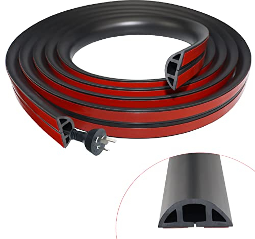 Floor Cable Cover Self-adhesive Cable Protector Flexible Floor Cord Covers PVC Cord Channel Wire Hider for Home Office Warehouse (3m×3cm, Black)