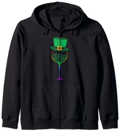 Verre à vin arc-en-ciel avec chapeau et trèfles, cadeau pour la Saint-Patrick Sweat à Capuche
