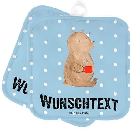 Mr. & Mrs. Panda Personalisierte Topflappen Bär Kaffee - Personalisierte Geschenke, Personalisierte Topfuntersetzer, Namensaufdruck, Teddybär,