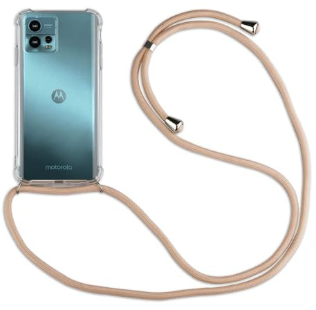 betterfon Hülle Kompatibel mit Motorola Moto G72 | Handykette Smartphone Halskette Hülle mit Band | Handyhülle mit Kordel zum Umhängen Kompatibel für Moto G72 | Beige/Braun