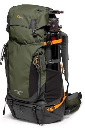 Lowepro PhotoSport PRO BP 70L AW IV Recycled Fabric Backpack for SLR Cameras, Front/Rear Access, Removable Camera Insert, Accessory Straps, Size M/L, Dark Grey/Green