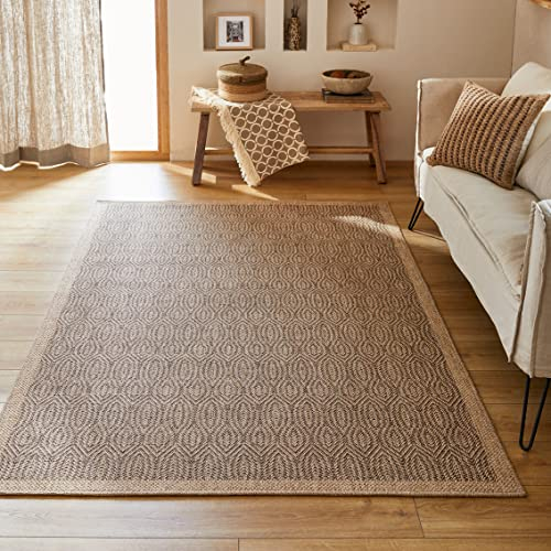 Naturteppich, Boheme, Teppich in Jute-Optik, Teppich für Wohnzimmer, Schlafzimmer, Flur, Outdoor-Teppich, Naturfarbe (8877 Braun, 120 x 170 cm)