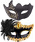 SIQUK 2 Stück Venezianischen Masquerade Maske Paar Maskerade Masken Venezianischen Maske für Damen Herren Halloween Karneval Party Kostüm, Schwarz & Gold
