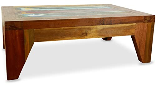 livasia Couchtisch aus Teakholz, handgefertigter Beistelltisch aus Java, buntes recycletes Bootsholz, 80x50x30cm (Bunt)