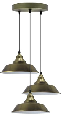 3 Lights Green Brass Industrial Retro Metal Ceiling Pendant 22 cm Shade