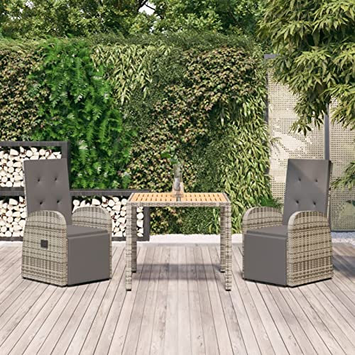 SHUJING 3-TLG. Garten-Essgruppe mit Kissen, Gartenmöbel Set, Sitzgruppe Garten, Sitzgarnitur, Patio Table Set, Garten Esstischgarnitur, Grau Poly Rattan