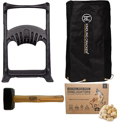 Kindling Cracker King Firewood Splitter Bundle Including Sledge Hammer, Cover and Natural Firelighters