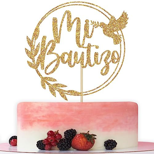 Gold Glitter Mi Bautizo Cake Topper, Spanish Bapstim Cake Topper, First Holy Communion, God Bless, Baby Shower 1st Birthday Party Decorations