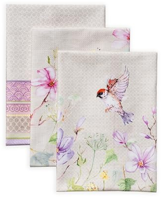 Maison d' Hermine Set von 3 Multi-Purpose Küchenhandtuch 100% Baumwolle | Bar Handtücher | Magnolia Mornings Frühling/Sommer (50cm X 70cm)