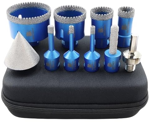 Diamond Core Drill Bit Set- BRSCHNITT 10pcs 6/6/8/25/35/50/68mm Tile Hole Saw Kit Diamond for Porcelain Tile Ceramic Marble Granite Drilling,Finger Chamfer Bit M14 thread