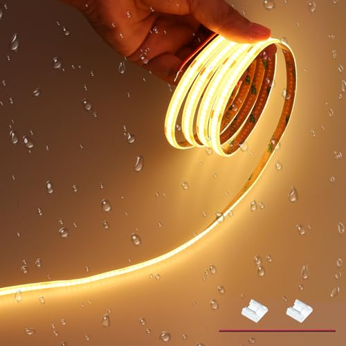 JOYLIT 24V 6M COB LED Streifen Warmweiss 2700K IP65 Wasserdicht 320LEDs/M CRI 93+ Dimmbar LED Band Selbstklebend, Flexible Light Strip für Schrank, Regal, Kleiderschrank, Treppe (Nur LED Streifen)