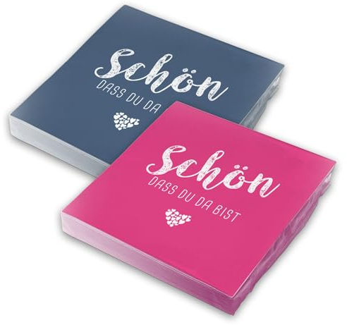 itenga Servietten Schön dass du da bist 30 x 30cm 3-lagig 40 Stück für Kommunion Konfirmation Hochzeit Taufe und andere Feiern (MixPack - 20x Dunkelblau und 20x Pink)
