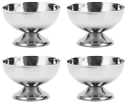 BROLEO Lot de 4 coupes à pudding en métal en acier inoxydable de qualité alimentaire avec fourchettes pour la famille