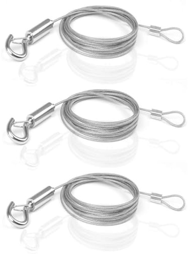 Seilaufhängung Einbauset,3 Stück Einstellbar Edelstahl Draht Seil 2m x 1,5mm Drahtseil Bild Hängen mit Ösen und Haken Edelstahlseil für Bilder Licht DIY Lampe Kleiderbügel