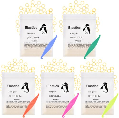 OFFCUP Elásticos Multiuso, 500pcs Dentales Elásticas, 16/5 Pulgadas Bandas de Goma Multiusos con 5 Colocadores Elásticos Ortodónticos de Plástico, para Dientes Paréntesis, Dientes Separados