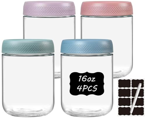 twoant Lot de 4 Bocaux Hermétiques en Verre de 500ml Avec Couvercles, Pour Avoine, Collation, Pudding, Yaourt, Céréales, Salade, Préparation des Repas, Contrôle des Portions, Bols Hermétiques Avec