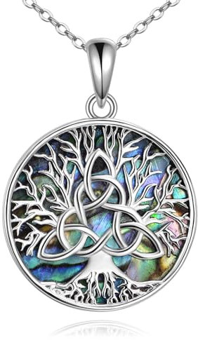 YFN Tree of Life Necklace Sterling Silver Triangular Celtic Knot Pendant Abalone Shell Jewellery Irish Gifts for Women Mom