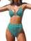 CUPSHE Damen Bikini Set V Ausschnitt Wellenkante High Waist Bikini Triangel Blumenmuster Texturierte Bademode Zweiteiliger Badeanzug Swimsuit Grün (Forest Green) M