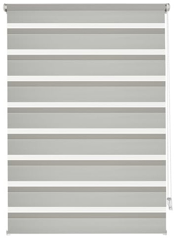 GARDINIA EASYFIX Doppelrollo mit Montageschiene , Duo-Rollo, Seitenzugrollo, Transparente und blickdichte Streifen, Stufenlos verstellbar, Grau, 75 x 150 cm