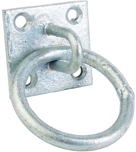 2 Chain Tie Ring On Plate Tie Ring Pack Horse Stable Tack Room 50MM x 50MM (1, Galvanised)