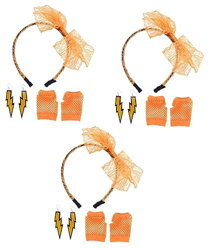 LIFKOME 3St Neon-Ohrringe fingerlose handschuhe fingerless gloves Neonorange der 80er Jahre Mädchenkostüme der 70er Jahre Zubehör Ohrhänger Haarband Spitzenstirnband Partykostüme der 80er