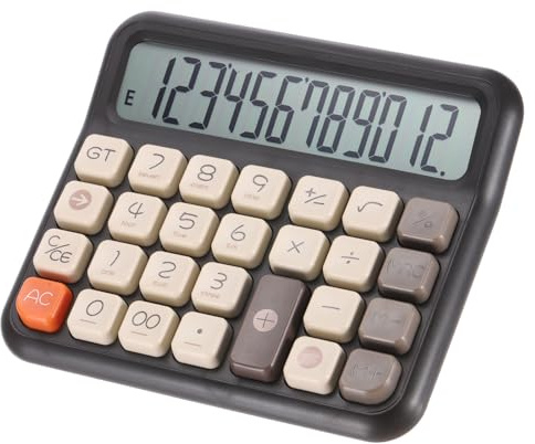 PATIKIL Mechanical Switch Calculator, Battery Powered 12 Digit Large LED Display Standard Function Electronic Big Button Handheld Cute Calculator for Home Office Desktop, Brown