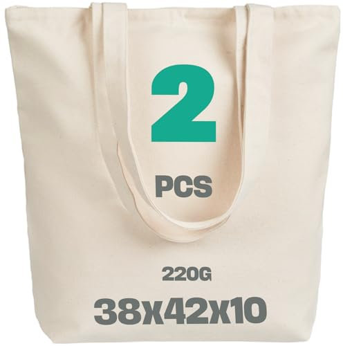 SCANDBAGS – große stofftasche – 220g - Hochwertige Baumwolltasche - mit langen Henkel – zum Bedrucken und Bemalen – Baumwolltasche – Unbedruckt – jutebeutel - 38x42x10 cm - 2 stück (Natur)