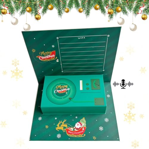 Weihnachten Pop-Up-Karte mit Aufnahme und Wiedergabe, 3D Weihnachtskarte für Sprachnachrichten und Musik, Geburtstagskarte für Geburtstag Geschenk Party (Grün)
