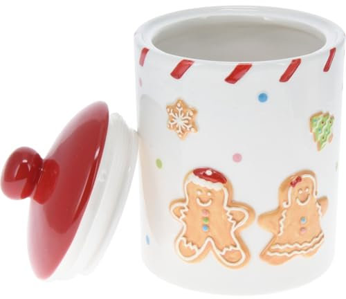 Carousel Home Ceramic Gingerbread Christmas Storage Jar | Christmas Biscuit Barrel Food Storage Pot Kitchen Jar With Lid | Christmas Gingerbread Cookie Jar - 18cm