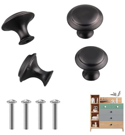Black Cupboard Door Knobs 4Pcs, Black Cupboard Door Handles 30mm Round Matte Mushroom Pull Handle with 4 Screws | Cabinet Door Knobs for Cupboard Wardrobe Drawer Bedroom Bathroom Racks Furniture