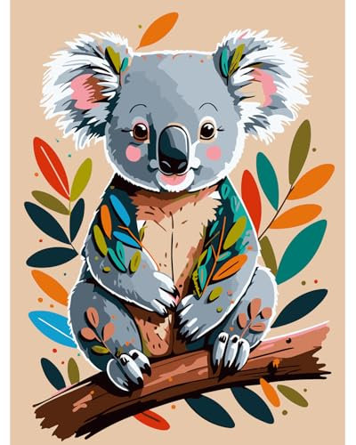 Modojuny peinture par numéros pour adultes et enfants - Paint by Numbers Kit avec peintures acryliques et pinceaux – Cadeau et décoration murale - 30 x 40 cm - Koala (sans cadre) - 9 ans et plus