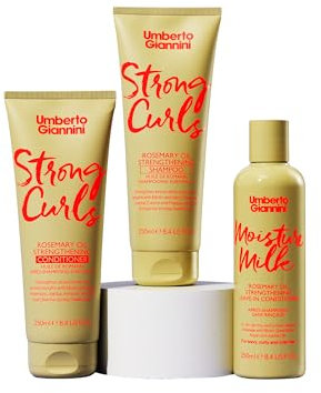 Umberto Giannini Curly Hair Routine Strong Curls Strengthen & Hydrate (3 Produkte) – Shampoo, Conditioner & Leave-In Conditioning Moisture Milk Treatment – Biotin – Sulfatfrei + Vegan