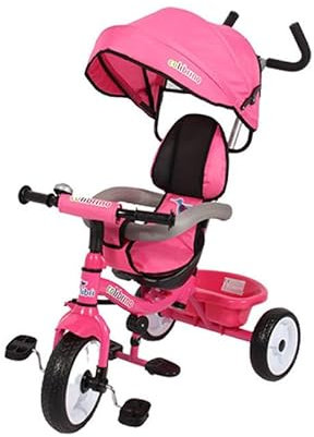 TRICICLO COLIBRINO ROSA - 86x50x98 cm - Tessuto Ergonomico - Sediolino Girevole 360° - Per Bambini - Collezione Colibrino