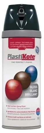 Plasti-Kote Premium Gloss Spray | Multi Surface Usage | 400ml Twist & Spray Can | Black Gloss Finish