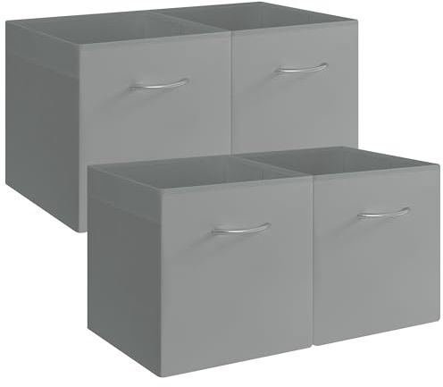 StorageWorks Aufbewahrungswürfel aus Stoff, faltbare Ordnungsboxen für Würfelregal, Aufbewahrungswürfel 33 x 33 cm, Aufbewahrungsbox für Kleidung, Kallax Boxen für Regal, grau, 4 Stück
