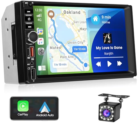 Inefala Autoradio Bluetooth 2 Din Compatibile con Wireless Carplay Android Auto 7 Pollici Touchscreen Stereo Auto Supporta Bluetooth/Mirror Link/FM Radio/2 USB/Tipo-C/EQ con Telecamera Posteriore