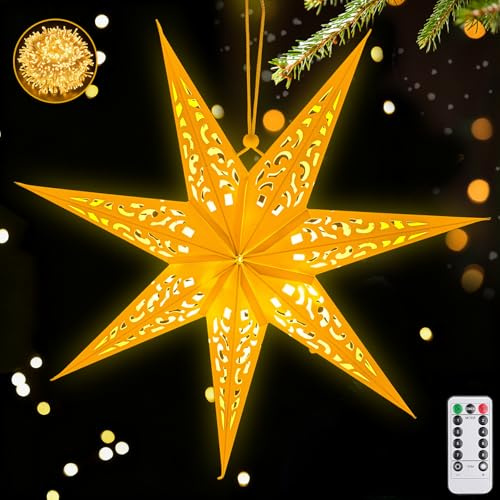 45CM Papierstern Lampenschirm,Papiersterne Zum Aufhängen Beleuchtet,Weihnachten mit Timer und 8 Beleuchtungsmodi,Faltstern Weihnachten für zu Hause,Fenster,Advent,weihnachten,Geburtstag,Weihnachtsbaum