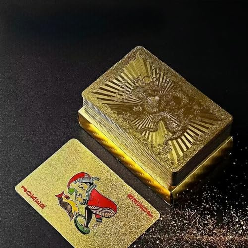 Leimonri Poker Playing Cards, Gold Foil Waterproof Deck of Cards with Gift Box, Magic Poker Cards, Perfect for Party and Game (Classic Edition) Fade-Resistant Poker Cards