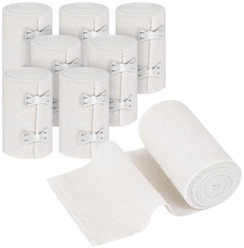 Fefod 8 stycken premium elastiska bandage, 7,5 cm x 4,5 m universella bandage med extra metallklämmor, kompressionsband, elastiskt bandage, töjbart fixeringsband för fotledsstöd, arm eller ben