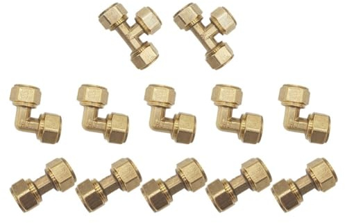 Kit de raccords PEX en laiton sans plomb - Taille 1216 - Coudes et tees pour tuyaux PEX/cuivre/CPVC, certifié NSF/ASSE