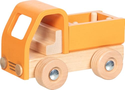 goki 55836 – Pritschenwagen, Schiebefahrzeug aus Holz mit Abnehmbarer Ladefläche, Robustes Baustellen-Spielzeugauto für Kinder ab 2 Jahren