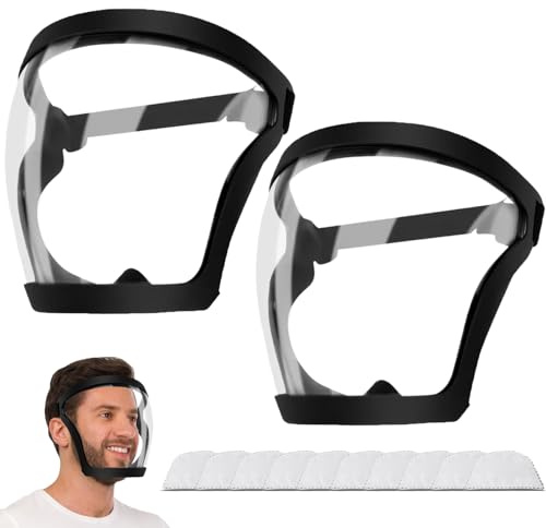 2x Visiera Protettiva Maschera Integrale Trasparente Antiappannamento Con Fascia Regolabile, Riutilizzabile Per Adulti, Visiera Protettiva Da Lavoro Antipolvere Per Saldatura Ciclismo Esperimenti